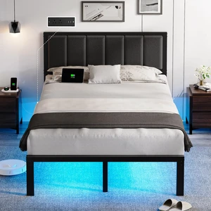 Full Bed Frame with Headboard, Smart LED & Charging Station | Metal Platform Bed Full Size with LED, USB Charging & Upholstered Headboard, 1,000 lbs Weight Capacity, No Box Spring Needed Full Bed Frame with Headboard, Smart LED & Charging Station | Metal Platform Bed Full Size with LED, USB Charging & Upholstered Headboard, 1,000 lbs Weight Capacity, No Box Spring Needed