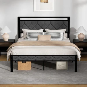 Easy Assembly Upholstered Queen Bed Frame&Soft Padded Headboard | Metal Platform Bed Frame,Modern Linen Fabric,Soft Padded Headboard,Noise-Free Sturdy Metal Support,No Box Spring Needed Easy Assembly Upholstered Queen Bed Frame&Soft Padded Headboard | Metal Platform Bed Frame,Modern Linen Fabric,Soft Padded Headboard,Noise-Free Sturdy Metal Support,No Box Spring Needed