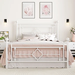 14 Inches Full Size Metal Platform Bed Frame/Vintage Iron-Art Headboard and Footboard/Mattress Foundation for Storage/No Box Spring Needed/Noise-Free/Easy Assembly/White 14 Inches Full Size Metal Platform Bed Frame/Vintage Iron-Art Headboard and Footboard/Mattress Foundation for Storage/No Box Spring Needed/Noise-Free/Easy Assembly/White
