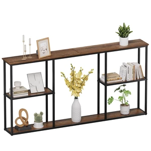 63 in Entryway Table Modern Sofa Table with Shelves Walnut | 7.9 Inch Narrow Console Table for Living Room, 63" Hallway Table for Corridor, with 3-Tier Storage 63 in Entryway Table Modern Sofa Table with Shelves Walnut | 7.9 Inch Narrow Console Table for Living Room, 63" Hallway Table for Corridor, with 3-Tier Storage