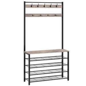 Hall Tree, Coat Rack with Shoe Rack, 39.4" Hall Tree with Bench, 5 Tier Shoe Storage Organizer with 9 Hooks for Entryway, Closet, Sturdy, Industrial, Greige and Black BG801MT01 Hall Tree, Coat Rack with Shoe Rack, 39.4" Hall Tree with Bench, 5 Tier Shoe Storage Organizer with 9 Hooks for Entryway, Closet, Sturdy, Industrial, Greige and Black BG801MT01