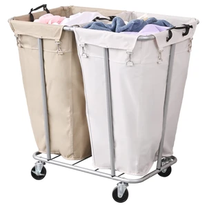 280L 2-Section Rolling Laundry Sorter, Oat and White | Waterproof Oxford bags, sturdy steel frames, and swivel casters support easy laundry sorting, storage, and transport. 280L 2-Section Rolling Laundry Sorter, Oat and White | Waterproof Oxford bags, sturdy steel frames, and swivel casters support easy laundry sorting, storage, and transport.