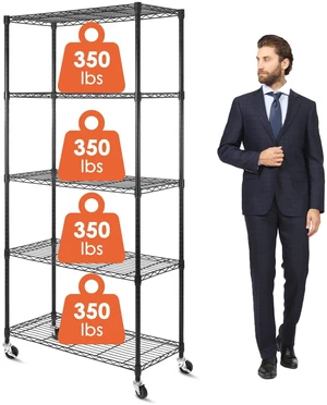 5 Tier Shelf Shelving Unit with Wheels,Adjustable Metal Shelves for Storage, NSF Wire Shelving Rack,350lbs Loading Capacity Per Shelf Storage Shelves for Kitchen Garage, 36" D x 16" W x 75" H 5 Tier Shelf Shelving Unit with Wheels,Adjustable Metal Shelves for Storage, NSF Wire Shelving Rack,350lbs Loading Capacity Per Shelf Storage Shelves for Kitchen Garage, 36" D x 16" W x 75" H