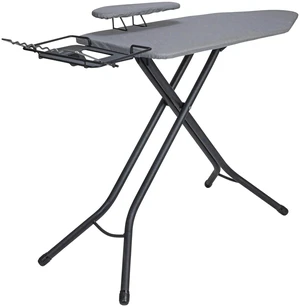 Wide Mega Ironing Board 4-Leg, Steel Top Pressing Station, Matte Black Frame, Grey Cover Wide Mega Ironing Board 4-Leg, Steel Top Pressing Station, Matte Black Frame, Grey Cover