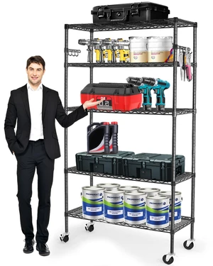 Storage Shelves,1750Lbs 5 Tier Heavy Duty Metal Rolling Shelving Unit with Wheels & 8 Hooks, Adjustable Garage Wire Rack for Kitchen, Bathroom,Industrial,Pantry(36" W x 14" D x 72" H,Black) Storage Shelves,1750Lbs 5 Tier Heavy Duty Metal Rolling Shelving Unit with Wheels & 8 Hooks, Adjustable Garage Wire Rack for Kitchen, Bathroom,Industrial,Pantry(36" W x 14" D x 72" H,Black)