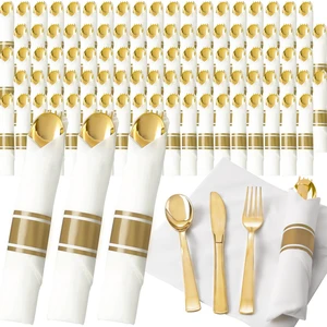 200 Pack Pre Rolled Gold Silverware Set Disposable for Wedding | Individually Wrapped Utensils, Heavy Duty, Durable and Sturdy, BPA free, include Matching Napkins, for Party, Event Supplies 200 Pack Pre Rolled Gold Silverware Set Disposable for Wedding | Individually Wrapped Utensils, Heavy Duty, Durable and Sturdy, BPA free, include Matching Napkins, for Party, Event Supplies