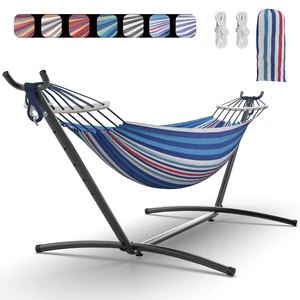 Double Hammock with Stand for 2 Person, 600 lb Capacity, Fine Blue | Free Standing Hammock with Steel Stand, Carrying Bag Included Hamaca para Adultos, Indoor & Outdoor Patio Double Hammock with Stand for 2 Person, 600 lb Capacity, Fine Blue | Free Standing Hammock with Steel Stand, Carrying Bag Included Hamaca para Adultos, Indoor & Outdoor Patio