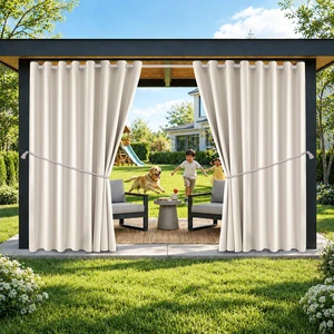 Waterproof Outdoor Curtain W105 x L108 - Grommet Top Sunlight Blocking Window Treatment Drapes Blackout Curtains for Home Bedroom Living Room Outdoor Patio Porch Pergola Cabana Gazebo, 2 Panels Waterproof Outdoor Curtain W105 x L108 - Grommet Top Sunlight Blocking Window Treatment Drapes Blackout Curtains for Home Bedroom Living Room Outdoor Patio Porch Pergola Cabana Gazebo, 2 Panels