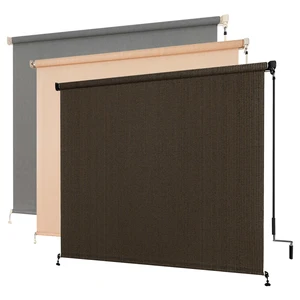 Outdoor Cordless Roller Shades, 8' W x 8' H, Mocha | Splicing Design, Exterior Roll Up Blind for Patio, Gazebo, Balcony & Backyard, Two-Section Poles with One-Piece Fabric Outdoor Cordless Roller Shades, 8' W x 8' H, Mocha | Splicing Design, Exterior Roll Up Blind for Patio, Gazebo, Balcony & Backyard, Two-Section Poles with One-Piece Fabric