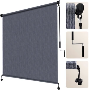 Outdoor Roller Shade 8' W x 8' H, Blue Gray Exterior Cordless Patio Shades Roll Up Blinds with Spliced Pole Design, (2 Poles, One-Piece Fabric) Outdoor Roller Shade 8' W x 8' H, Blue Gray Exterior Cordless Patio Shades Roll Up Blinds with Spliced Pole Design, (2 Poles, One-Piece Fabric)