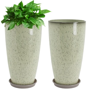 Set of 2 Tall Planter, 21 inch Large Plastic Planter, Drip Glaze | Ceramic-Look, Lightweight, Built-in Drain Hole, Saucers, Tall Outdoor Planter for Porch, Garden, Patio, Balcony Set of 2 Tall Planter, 21 inch Large Plastic Planter, Drip Glaze | Ceramic-Look, Lightweight, Built-in Drain Hole, Saucers, Tall Outdoor Planter for Porch, Garden, Patio, Balcony
