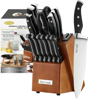 Kitchen Knife Set 15PC Knife Block Set w Built-in Sharpener | German Forged Stainless Steel,Razor Sharp,Non-Stick&Anti-Rust,Triple Rivet,Ergonomic Handles,Full Tang,Gift Box Kitchen Knife Set 15PC Knife Block Set w Built-in Sharpener | German Forged Stainless Steel,Razor Sharp,Non-Stick&Anti-Rust,Triple Rivet,Ergonomic Handles,Full Tang,Gift Box