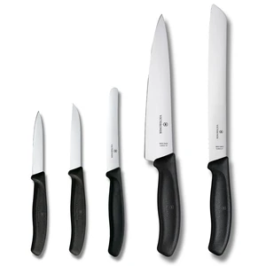 Swiss Classic Kitchen Set, 5 Pieces - Utility & Bread Knives | Durable ergonomic set with paring, carving, and bread knives. Made in Switzerland, dishwasher safe, and black handles. Swiss Classic Kitchen Set, 5 Pieces - Utility & Bread Knives | Durable ergonomic set with paring, carving, and bread knives. Made in Switzerland, dishwasher safe, and black handles.