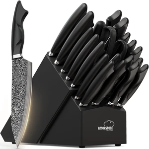 22 Pieces Knife Block Set with Built-in Sharpener | Built-in Sharpener Block, Dishwasher Safe, High Carbon German Stainless Steel, Laser-engrave, Kitchen Weddings Birthdays Gift 22 Pieces Knife Block Set with Built-in Sharpener | Built-in Sharpener Block, Dishwasher Safe, High Carbon German Stainless Steel, Laser-engrave, Kitchen Weddings Birthdays Gift