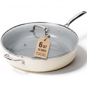 14 INCH Ceramic Nonstick Deep Frying Pan with Lid, 6 QT Family Size | PFAS Free Non Toxic Saute Pan; Induction Ready; with Tempered Glass Lid, Stay Cool Handle; Dishwasher & Oven Safe to 536°F 14 INCH Ceramic Nonstick Deep Frying Pan with Lid, 6 QT Family Size | PFAS Free Non Toxic Saute Pan; Induction Ready; with Tempered Glass Lid, Stay Cool Handle; Dishwasher & Oven Safe to 536°F