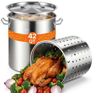 Stainless Steel Stockpot, 42 Quart Large Cooking Pots, Cookware Sauce Pot with Strainer, Lid, and Handle, Heavy Duty Commercial Grade Stock Pot, Sanding Treatment, for Large Groups Events Silver Stainless Steel Stockpot, 42 Quart Large Cooking Pots, Cookware Sauce Pot with Strainer, Lid, and Handle, Heavy Duty Commercial Grade Stock Pot, Sanding Treatment, for Large Groups Events Silver