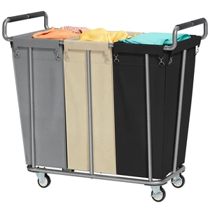 3 Section Rolling Laundry Sorter Cart with Wheels, 360L | Commercial Laundry Cart Industrial, Large Laundry Basket Rolling Laundry Hamper with Handle for Bathroom, Bedroom, Hotel 3 Section Rolling Laundry Sorter Cart with Wheels, 360L | Commercial Laundry Cart Industrial, Large Laundry Basket Rolling Laundry Hamper with Handle for Bathroom, Bedroom, Hotel