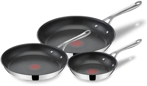 x Jamie Oliver Nonstick Coated Stainless Steel Pans 8", 9.5" & 11", Frypan Set Induction Compatible, Oven Safe up to 500°F, Chef's Stainless Steel Skillet, Frying Pan, Silver x Jamie Oliver Nonstick Coated Stainless Steel Pans 8", 9.5" & 11", Frypan Set Induction Compatible, Oven Safe up to 500°F, Chef's Stainless Steel Skillet, Frying Pan, Silver