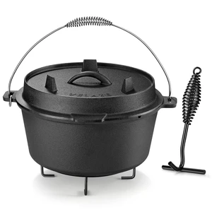 10 QT Pre-Seasoned Cast Iron Camping Dutch Oven Pot with Lid | Comes with Metal Handles, Lid Lifter,Stand Support,Use in Oven, on Stove,Grill,or Over Campfire,Capacity for 4-8 People 10 QT Pre-Seasoned Cast Iron Camping Dutch Oven Pot with Lid | Comes with Metal Handles, Lid Lifter,Stand Support,Use in Oven, on Stove,Grill,or Over Campfire,Capacity for 4-8 People