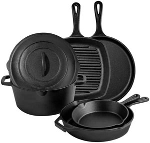Cast Iron Set 6 Piece, PFAS-Free, Pre-Seasoned Pots and Pans Set | Incl. 8''/10.25'' Cast Iron Skillets, 5QT Dutch Oven w/ Lid, Round Griddle & Square Grill Pan for Kitchen, Stovetop & Camping Cast Iron Set 6 Piece, PFAS-Free, Pre-Seasoned Pots and Pans Set | Incl. 8''/10.25'' Cast Iron Skillets, 5QT Dutch Oven w/ Lid, Round Griddle & Square Grill Pan for Kitchen, Stovetop & Camping