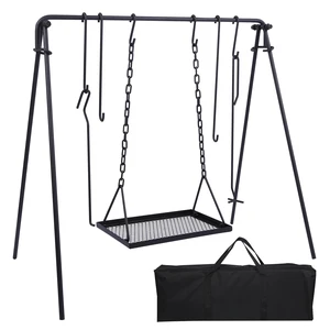 Swing Campfire Grill Stand - Collapsible Campfire Cooking Rack with 6 Hooks & Iron Grill Grate, Portable Dutch Oven Hanger for Outdoor Camping, Cookware, Bonfire, Rectangle Swing Campfire Grill Stand - Collapsible Campfire Cooking Rack with 6 Hooks & Iron Grill Grate, Portable Dutch Oven Hanger for Outdoor Camping, Cookware, Bonfire, Rectangle