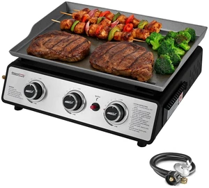 PD1301S Portable 3-Burner Tabletop Gas Griddle | 25,500 BTU Cooking Power, 304 Sq. In. Cooking Surface | Ideal for Camping & Tailgating, Black & Silver PD1301S Portable 3-Burner Tabletop Gas Griddle | 25,500 BTU Cooking Power, 304 Sq. In. Cooking Surface | Ideal for Camping & Tailgating, Black & Silver