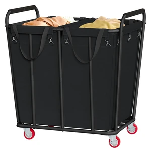 2 Section Laundry Sorter Cart, 400L Rolling Hamper with Wheels, Industrial Laundry Basket Organizer, Extra Large Dirty Clothes Hamper for Home & Hotel, Heavy Duty, Black 2 Section Laundry Sorter Cart, 400L Rolling Hamper with Wheels, Industrial Laundry Basket Organizer, Extra Large Dirty Clothes Hamper for Home & Hotel, Heavy Duty, Black