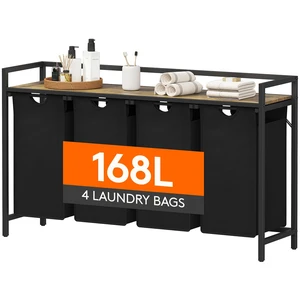 Laundry Hamper 4 Section, 168L Pull out Laundry Clothes Basket Organizer with Large Top Shelf and 4 Removable Bags and Handles for Laundry Room Bedroom Bathroom, Black with A Shelf Laundry Hamper 4 Section, 168L Pull out Laundry Clothes Basket Organizer with Large Top Shelf and 4 Removable Bags and Handles for Laundry Room Bedroom Bathroom, Black with A Shelf