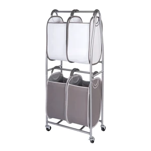 - 2 Tier Vertical Rolling Laundry Cart - Rolling Storage Cart On Wheels With 4 x Tote Hampers For Laundry, Towels, Blankets & Bathroom Organization - Quad Laundry Sorter - 2 Tier Vertical Rolling Laundry Cart - Rolling Storage Cart On Wheels With 4 x Tote Hampers For Laundry, Towels, Blankets & Bathroom Organization - Quad Laundry Sorter