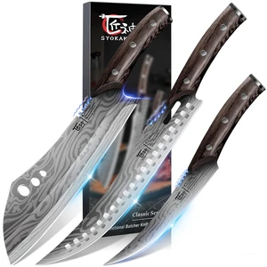 Butcher Knife Set, Cleaver, Breaking & Boning Knife for Meat & BBQ | Japanese Style High Carbon Steel Kitchen Knives Set for Brisket Slicing, Wenge Wood Full Tang Ergonomic Handle, Ideal Gift Butcher Knife Set, Cleaver, Breaking & Boning Knife for Meat & BBQ | Japanese Style High Carbon Steel Kitchen Knives Set for Brisket Slicing, Wenge Wood Full Tang Ergonomic Handle, Ideal Gift