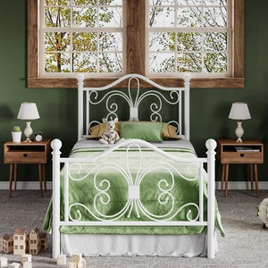 Metal Twin Platform Bed Frame, Butterfly Pattern Design, White | Wrought Iron-Art Headboard & Footboard, Under Bed Storage, No Box Spring Needed, Easy Assembly Metal Twin Platform Bed Frame, Butterfly Pattern Design, White | Wrought Iron-Art Headboard & Footboard, Under Bed Storage, No Box Spring Needed, Easy Assembly