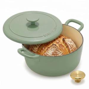 x Bobby Flay 5.5QT Enameled Cast Iron Dutch Oven With Lid, Green | Casserole Pot for Braising, Stews, Bread Baking & Searing, Self-Basting Lid, Induction Ready, Oven Safe To 500, Gold Lid Knob x Bobby Flay 5.5QT Enameled Cast Iron Dutch Oven With Lid, Green | Casserole Pot for Braising, Stews, Bread Baking & Searing, Self-Basting Lid, Induction Ready, Oven Safe To 500, Gold Lid Knob