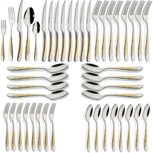 40-Piece Gold Silverware Set Stainless Steel Flatware Set Cutlery Set | Service for 8 Kitchen Utensils Set Includes Knives Spoons Forks For Home Kitchen Hotel 40-Piece Gold Silverware Set Stainless Steel Flatware Set Cutlery Set | Service for 8 Kitchen Utensils Set Includes Knives Spoons Forks For Home Kitchen Hotel