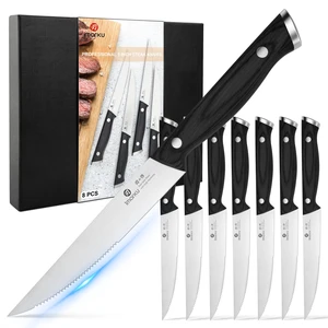 Japanese Steak Knives Set of 8, Serrated blade, Pakkawood Handle | Serrated steak knife with non-slip Pakkawood handle, rust-proof blade, perfect for BBQ, restaurant, holiday dinners Japanese Steak Knives Set of 8, Serrated blade, Pakkawood Handle | Serrated steak knife with non-slip Pakkawood handle, rust-proof blade, perfect for BBQ, restaurant, holiday dinners