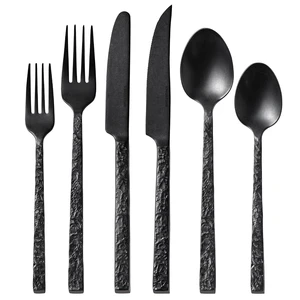 36 Pcs Black Hammered Silverware Set with Steak Knives for 6, 18/10 Steel | 18/10 Stainless Steel Heavy Duty Forks Spoons Knives Tableware Cutlery Utensil Sets for Home, Party, Gift, Dishwasher Safe 36 Pcs Black Hammered Silverware Set with Steak Knives for 6, 18/10 Steel | 18/10 Stainless Steel Heavy Duty Forks Spoons Knives Tableware Cutlery Utensil Sets for Home, Party, Gift, Dishwasher Safe
