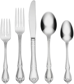 True Rose 45 Piece Everyday Flatware, Service for 8, 18/0 Stainless Steel, Silverware Set, Silver True Rose 45 Piece Everyday Flatware, Service for 8, 18/0 Stainless Steel, Silverware Set, Silver