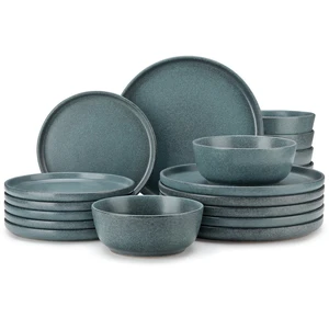 Plates and Bowls Sets, 18 Pieces Stoneware Dinnerware Set for 6, Ceramic Dish Set for Kitchen, Microwave and Dishwasher Safe, Smoky Teal, Series ZERMATT Plates and Bowls Sets, 18 Pieces Stoneware Dinnerware Set for 6, Ceramic Dish Set for Kitchen, Microwave and Dishwasher Safe, Smoky Teal, Series ZERMATT