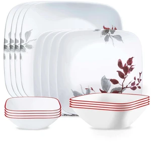Kyoto Leaves 16pc, Service for 4, Dinnerware Set, 8 plates bowls, Chip & Break Resistant, Dinner and ware White Kyoto Leaves 16pc, Service for 4, Dinnerware Set, 8 plates bowls, Chip & Break Resistant, Dinner and ware White