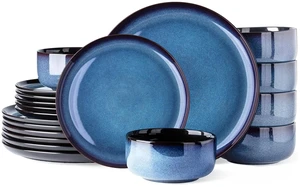 Ceramic Dinnerware Sets for 6,18Pcs Porcelain Plates and Bowls Set | Handmade Reactive Glaze Ceramic Dish Set, Oven & Microwave, Dishwasher Safe, Scratch Resistant-Blue Ceramic Dinnerware Sets for 6,18Pcs Porcelain Plates and Bowls Set | Handmade Reactive Glaze Ceramic Dish Set, Oven & Microwave, Dishwasher Safe, Scratch Resistant-Blue