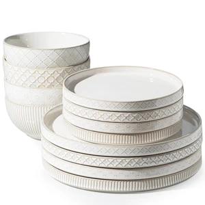 Dinnerware Sets, Plates and Bowls Sets (10.5 Dish + 8 Dish + 6 Bowl) for 4, Microwave and Dishwasher Safe, Ceramic Dinnerware Set (12 Piece) Dinnerware Sets, Plates and Bowls Sets (10.5 Dish + 8 Dish + 6 Bowl) for 4, Microwave and Dishwasher Safe, Ceramic Dinnerware Set (12 Piece)