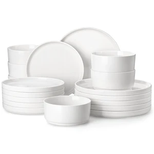 18 Pieces Porcelain Dinnerware Set, Modern White Dish Set for 6, Premium Serving Plates and Bowls Sets, Chip and Scratch Resistant Dishware Sets Kitchen Dishes Dining Ware Set, Series LEAH 18 Pieces Porcelain Dinnerware Set, Modern White Dish Set for 6, Premium Serving Plates and Bowls Sets, Chip and Scratch Resistant Dishware Sets Kitchen Dishes Dining Ware Set, Series LEAH