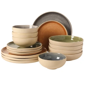 Manila Bay 16-Piece Stoneware Dinnerware Set, Service for 4, Reactive Glaze Modern Artisan Plates, Bowls & Mugs, Assorted Colors, Round Design Manila Bay 16-Piece Stoneware Dinnerware Set, Service for 4, Reactive Glaze Modern Artisan Plates, Bowls & Mugs, Assorted Colors, Round Design