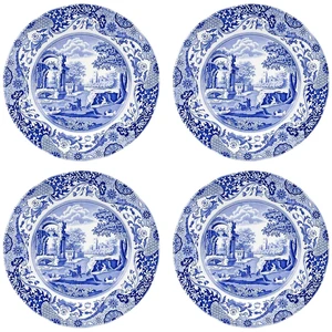 Blue Italian Dinner Plates - Blue/White, Set of 4 | 10.5" Earthenware Plates with Eastern-Inspired Border for Everyday Dining & Special Occasions, Microwave & Dishwasher Safe Blue Italian Dinner Plates - Blue/White, Set of 4 | 10.5" Earthenware Plates with Eastern-Inspired Border for Everyday Dining & Special Occasions, Microwave & Dishwasher Safe