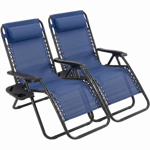 Zero Gravity Chairs, Set of 2 Portable Recliner Beach Camping Patio Outdoor Folding Lounge Chair with Cup Holder Trays and Adjustable Pillow for Poolside, Garden, Backyard, Lawn, Blue Zero Gravity Chairs, Set of 2 Portable Recliner Beach Camping Patio Outdoor Folding Lounge Chair with Cup Holder Trays and Adjustable Pillow for Poolside, Garden, Backyard, Lawn, Blue