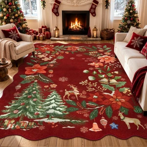 Floral Christmas Rugs for Living Room, 5x7 Christmas Area Rug for | Bedroom Large Washable Carpet, Soft Stain Resistance Xmas Tree Carpets for Under Table Dining Room, Red Floral Christmas Rugs for Living Room, 5x7 Christmas Area Rug for | Bedroom Large Washable Carpet, Soft Stain Resistance Xmas Tree Carpets for Under Table Dining Room, Red