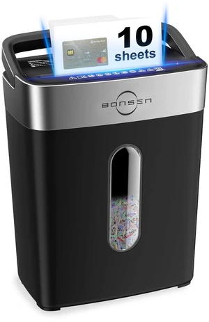 10-Sheet Cross-Cut Shredder for Home Office, P-4 high Security, Quiet, Credit Card Shredder, jam-Proof System, 4-Gallon bin 10-Sheet Cross-Cut Shredder for Home Office, P-4 high Security, Quiet, Credit Card Shredder, jam-Proof System, 4-Gallon bin