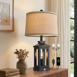 23.75" Retro Farmhouse Black Table Lamp for Living Room Bedroom Nightstand | Touch Control Bedside Nightlight Vintage Modern Lamp with USB C+A Ports and 2 Light Sources, Rustic Lamp, Bulbs Included 23.75" Retro Farmhouse Black Table Lamp for Living Room Bedroom Nightstand | Touch Control Bedside Nightlight Vintage Modern Lamp with USB C+A Ports and 2 Light Sources, Rustic Lamp, Bulbs Included