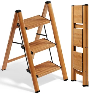 Step Ladder, Folding Step Stool, Lightweight Stepladder, 3 Step, Woodgrain Step Ladder, Folding Step Stool, Lightweight Stepladder, 3 Step, Woodgrain