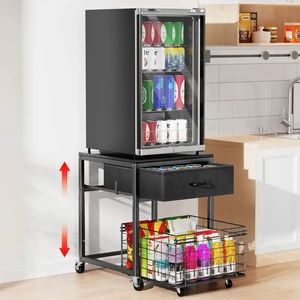 Mobile Mini Fridge Stand with Storage, Height Adjustable | 200 Lbs Heavy-Duty Fridge Shelf, Extra Storage For Snacks & Drinks, Easy Assembly, Office Dorm & Apartment, Black+Brown Mobile Mini Fridge Stand with Storage, Height Adjustable | 200 Lbs Heavy-Duty Fridge Shelf, Extra Storage For Snacks & Drinks, Easy Assembly, Office Dorm & Apartment, Black+Brown
