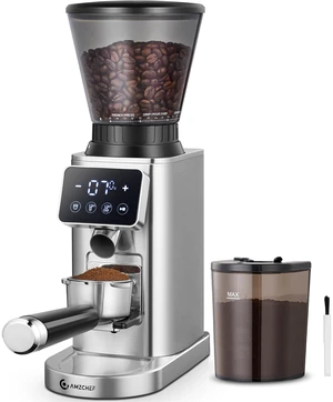 Burr Coffee Grinder, 48 Settings, Less Static Mess, Metallic Silver | 40mm Burr, Low Retention, 0.5s LED Timer, Stainless Steel Body, Fit 51-54/58 Espresso Portafilter, Cleaning Brush Included Burr Coffee Grinder, 48 Settings, Less Static Mess, Metallic Silver | 40mm Burr, Low Retention, 0.5s LED Timer, Stainless Steel Body, Fit 51-54/58 Espresso Portafilter, Cleaning Brush Included
